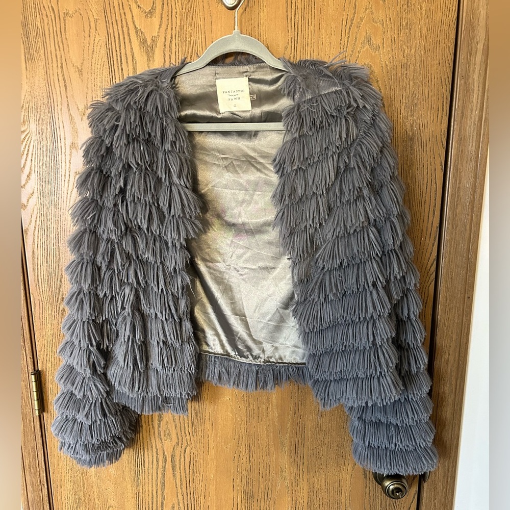 Gray faux fur coat